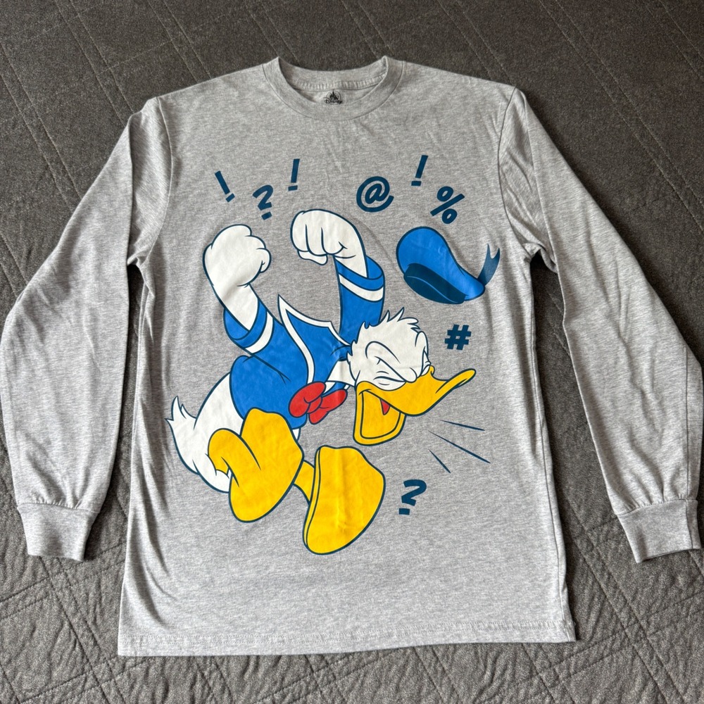 Disney Donald Duck Angry Long Sleeve Graphic T-Shirt Gray Mens Large
